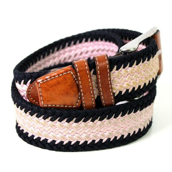 TRAFALGAR BROWN GENUINE LEATHER PINK BLACK ELASTIC GOLF CASUAL DRESS BELT 34(I41 - Picture 5 of 8